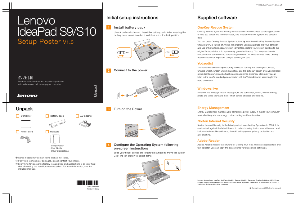 Lenovo IdeaPad S9 FR User Manual | 2 pages