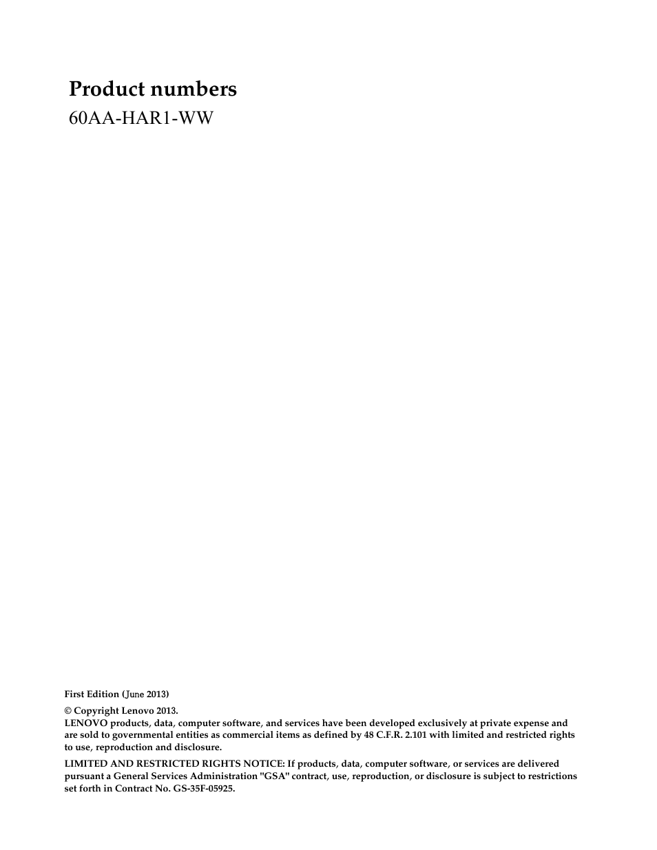 Product numbers, 60aa-har1-ww | Lenovo ThinkVision LT1913p 19-inch Square IPS WLED Backlit LCD Monitor User Manual | Page 2 / 37