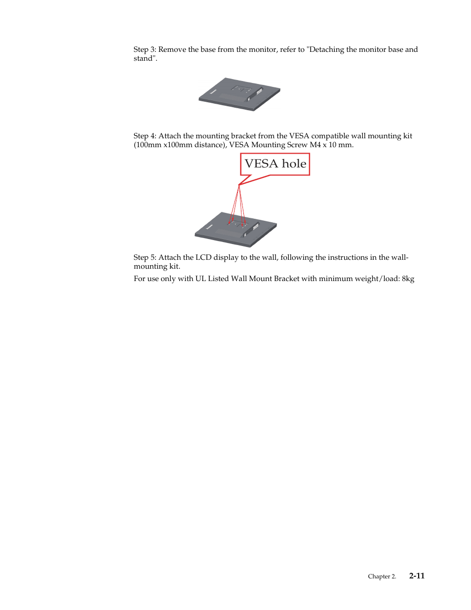 Vesa hole | Lenovo ThinkVision LT1913p 19-inch Square IPS WLED Backlit LCD Monitor User Manual | Page 23 / 37