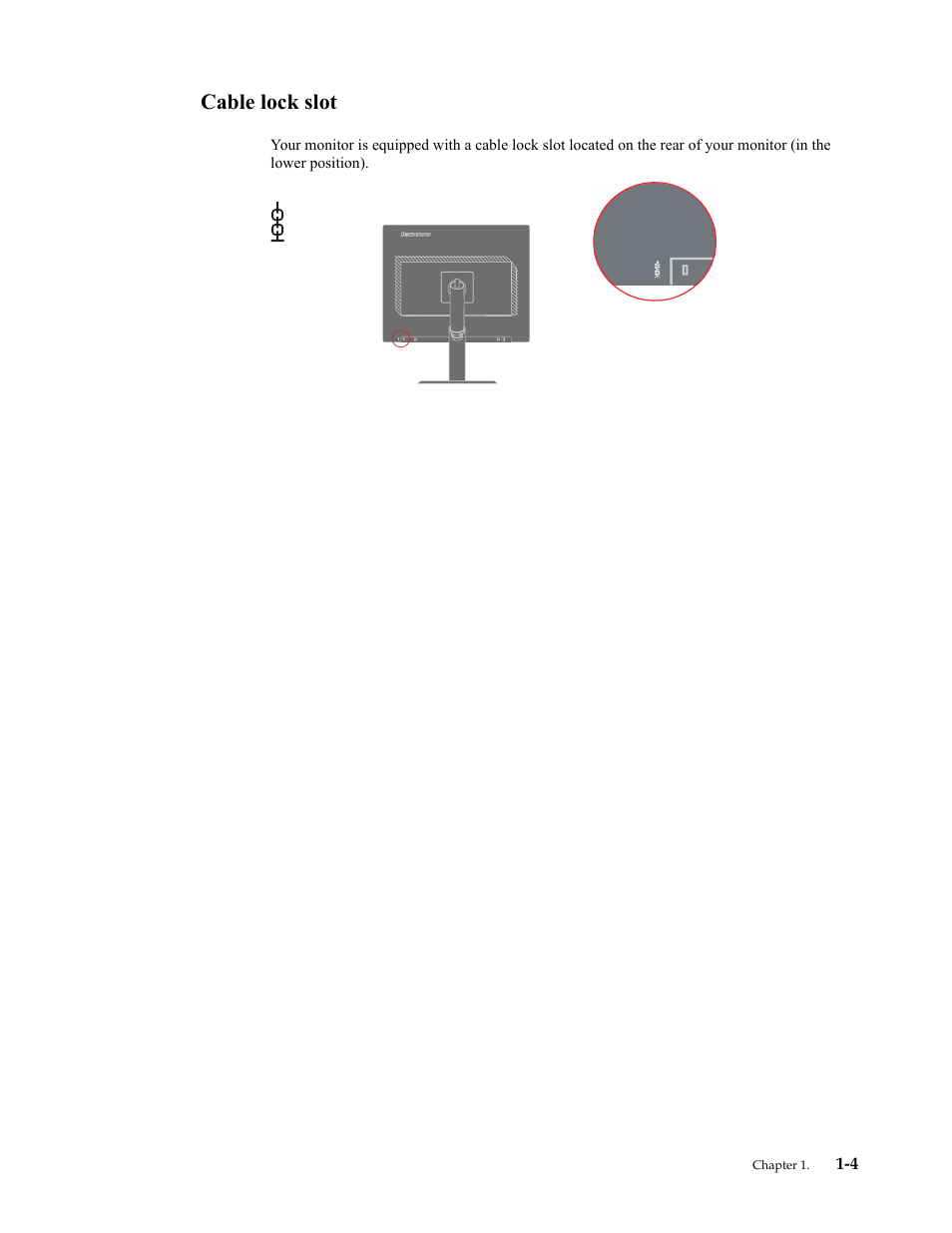 Cable lock slot, Cable lock slot -4 | Lenovo ThinkVision LT1913p 19-inch Square IPS WLED Backlit LCD Monitor User Manual | Page 8 / 37