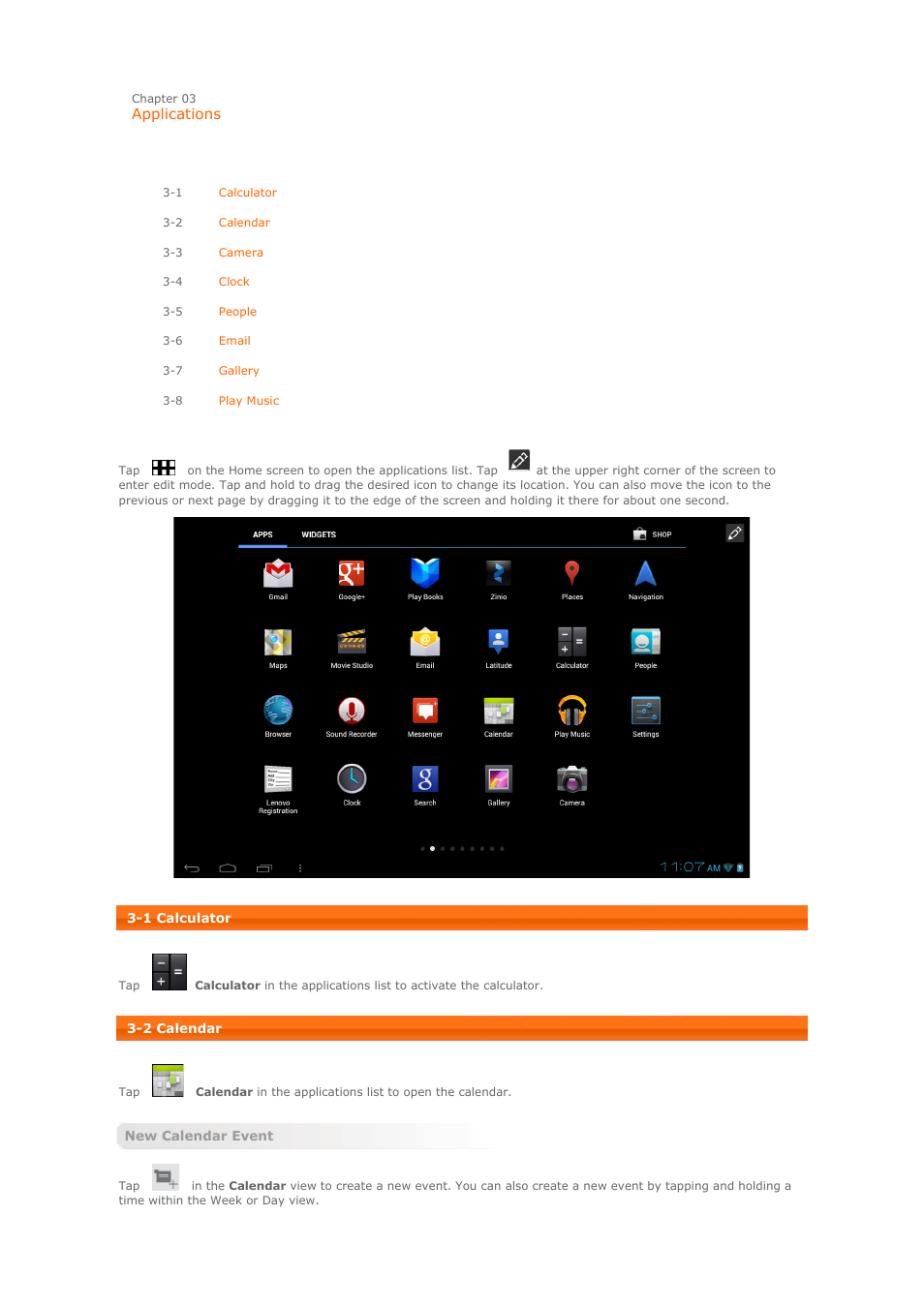 Applications | Lenovo A2109 Tablet User Manual | Page 10 / 23