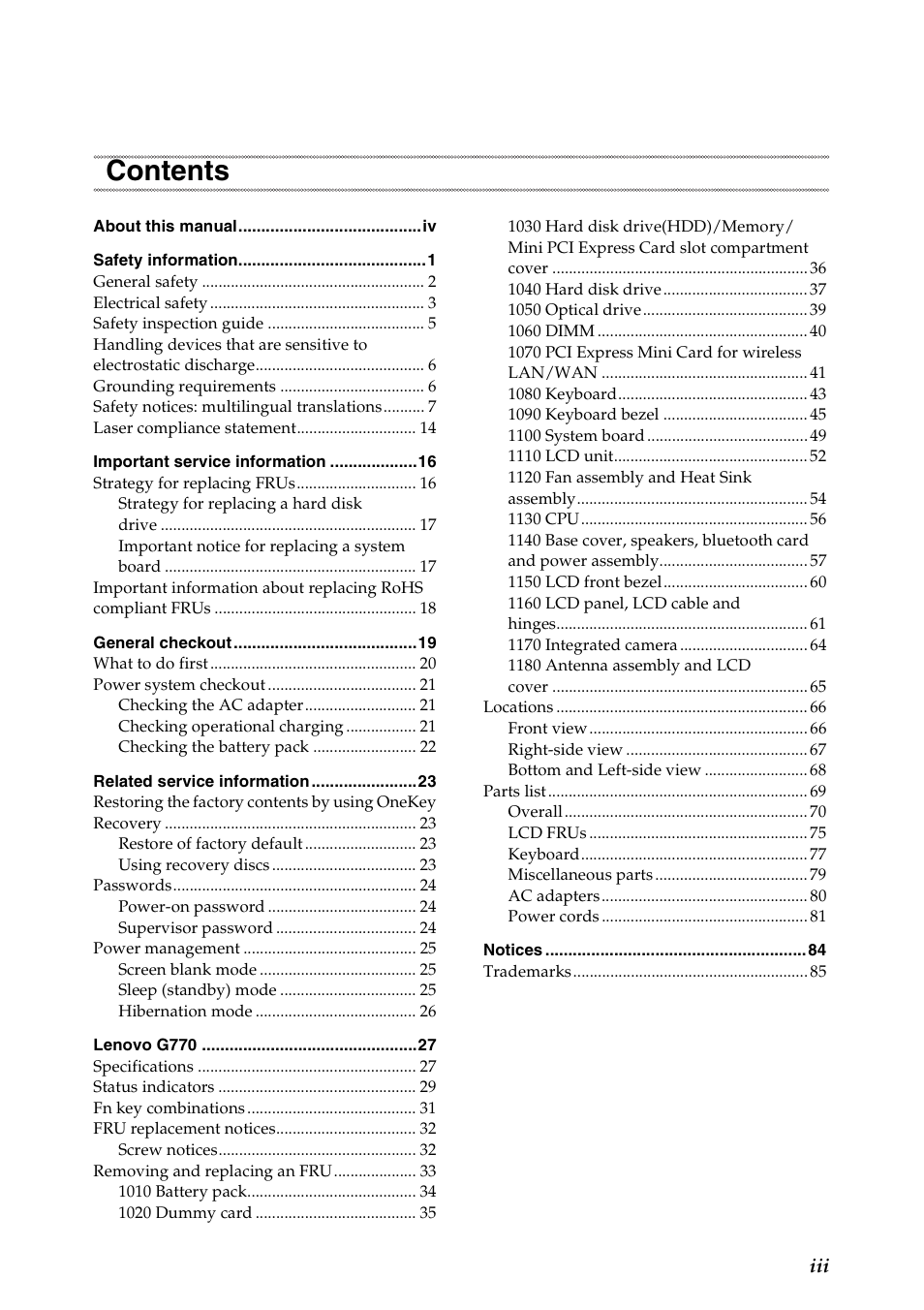 Lenovo G770 Notebook User Manual | Page 3 / 89