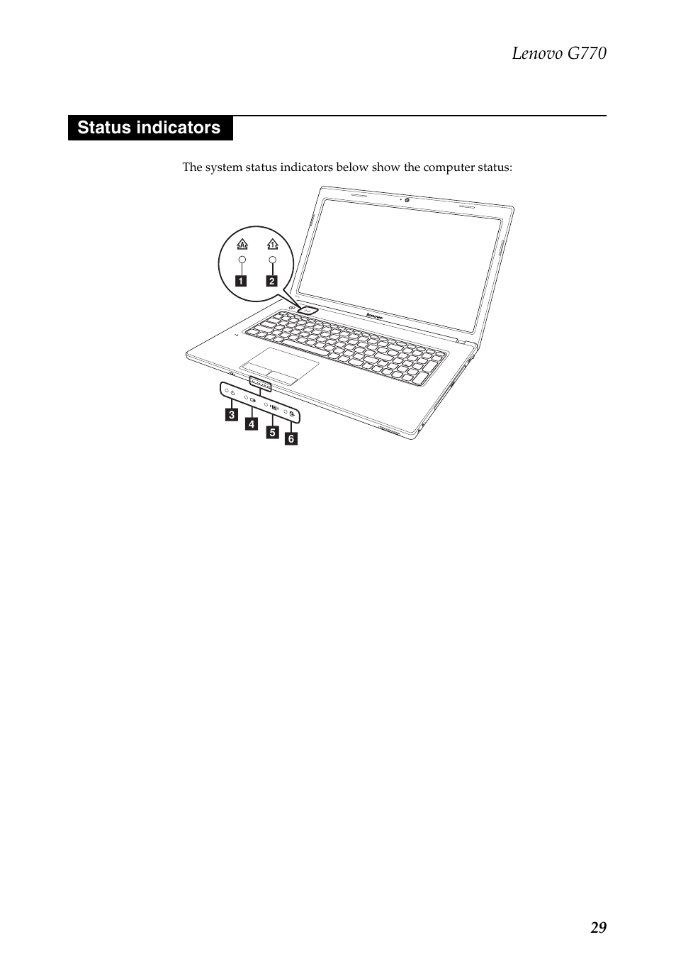 Status indicators, Lenovo g770 | Lenovo G770 Notebook User Manual | Page 33 / 89