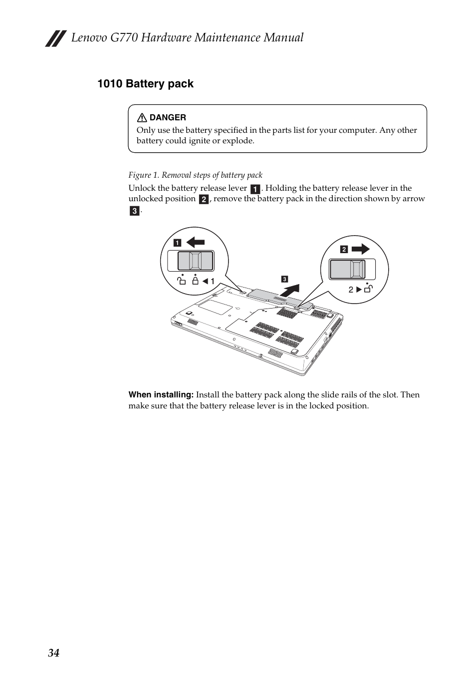 1010 battery pack, Lenovo g770 hardware maintenance manual | Lenovo G770 Notebook User Manual | Page 38 / 89