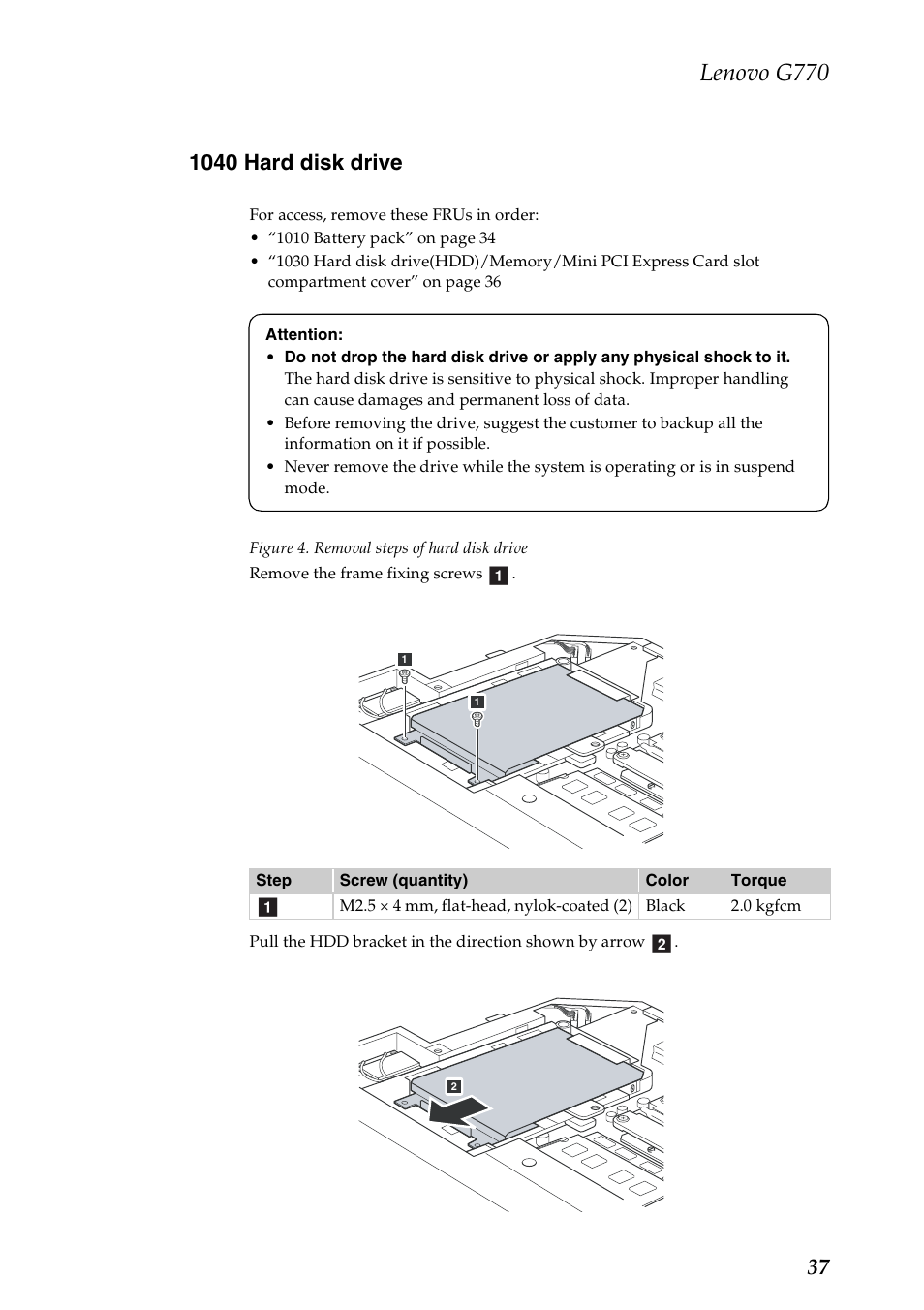 1040 hard disk drive, Lenovo g770 | Lenovo G770 Notebook User Manual | Page 41 / 89