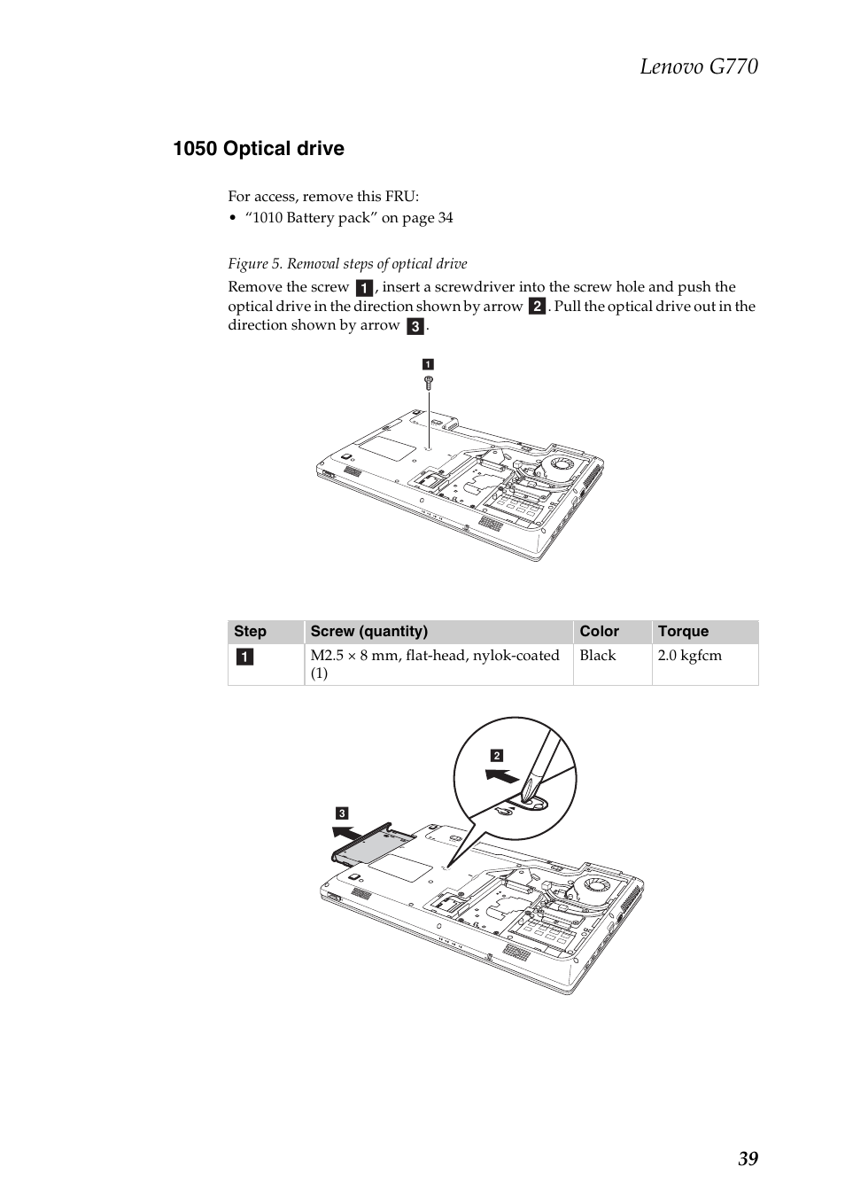 1050 optical drive, Lenovo g770 | Lenovo G770 Notebook User Manual | Page 43 / 89