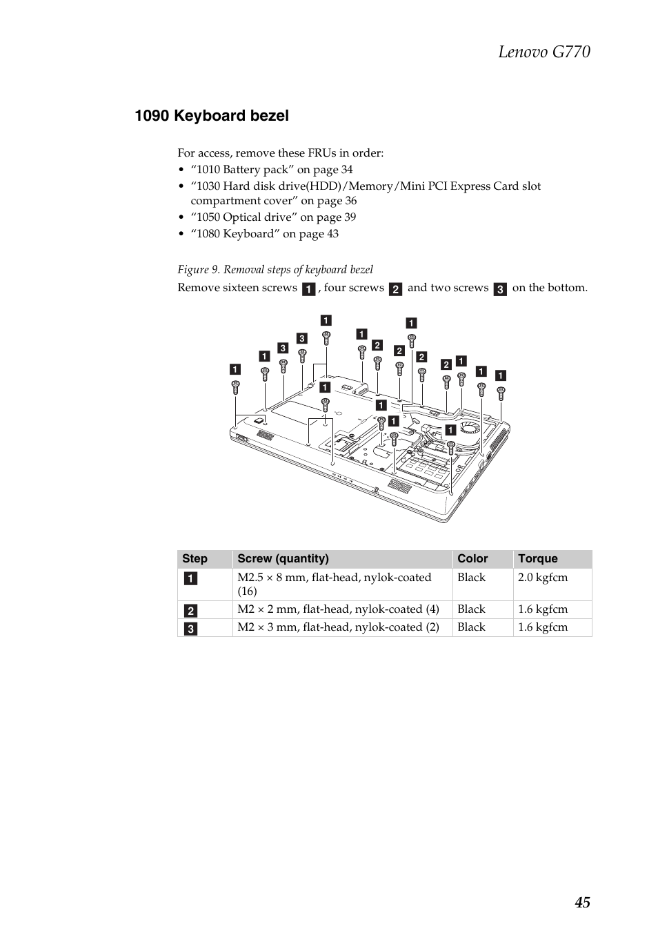 1090 keyboard bezel, Lenovo g770 | Lenovo G770 Notebook User Manual | Page 49 / 89