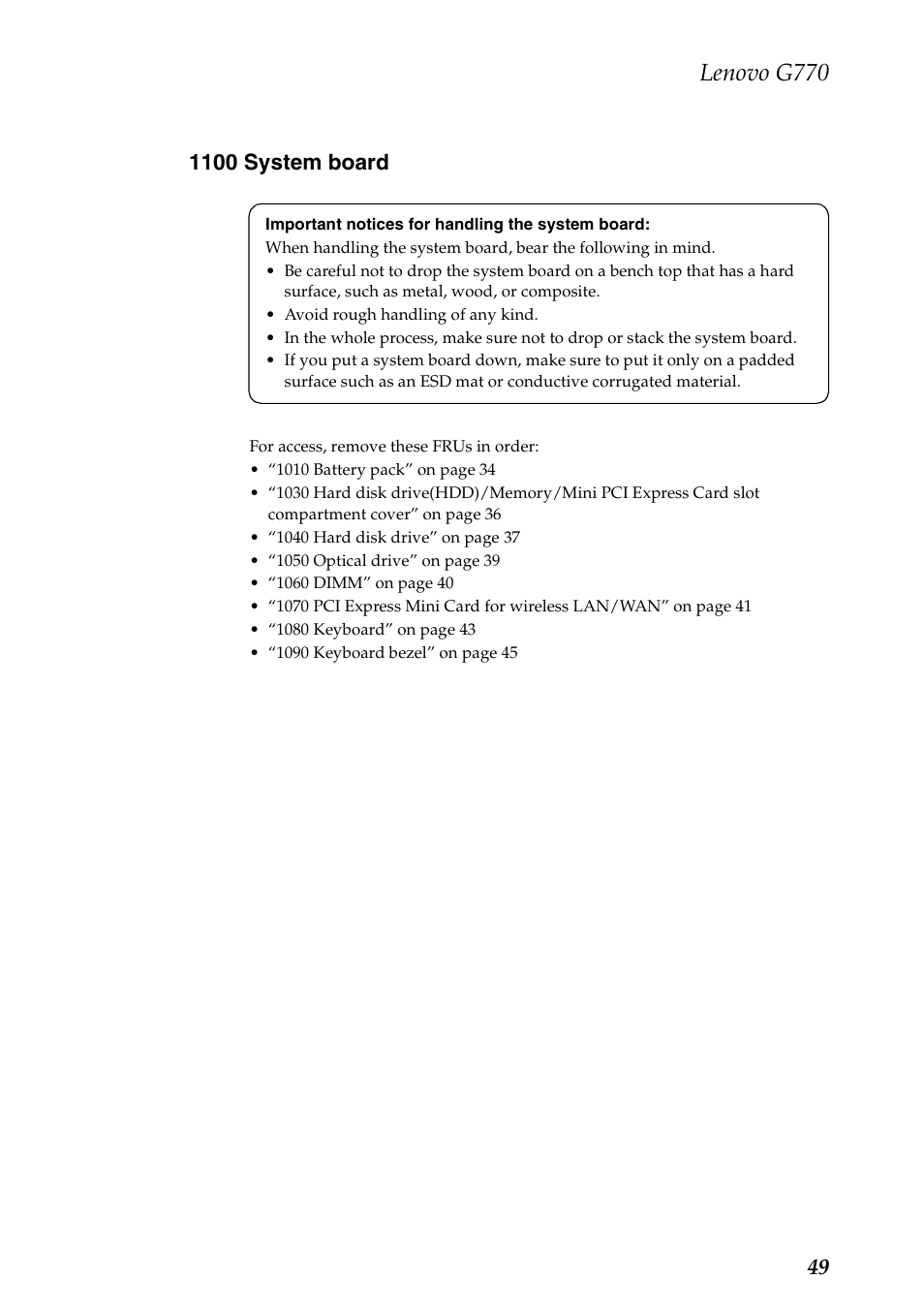 1100 system board, Lenovo g770 | Lenovo G770 Notebook User Manual | Page 53 / 89