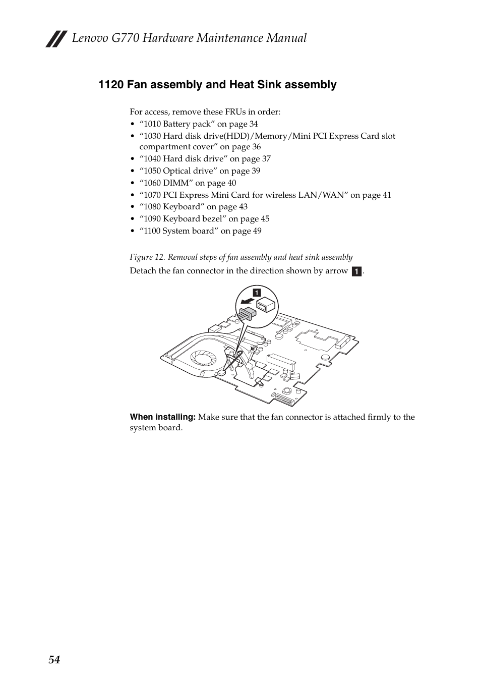 1120 fan assembly and heat sink assembly, Lenovo g770 hardware maintenance manual | Lenovo G770 Notebook User Manual | Page 58 / 89