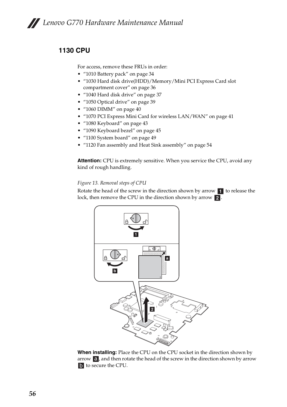 1130 cpu, Lenovo g770 hardware maintenance manual | Lenovo G770 Notebook User Manual | Page 60 / 89