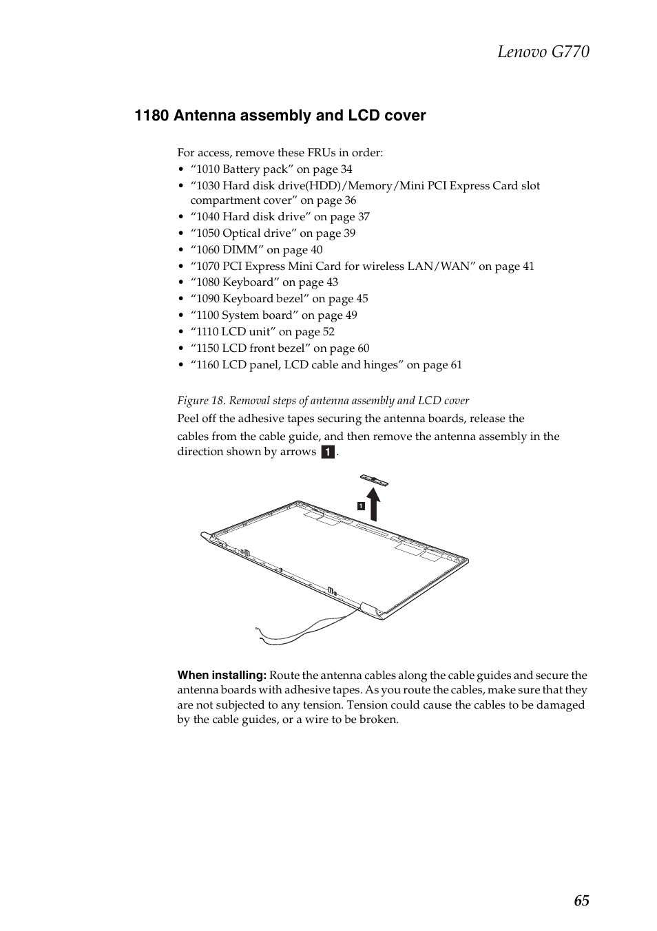 1180 antenna assembly and lcd cover, Lenovo g770 | Lenovo G770 Notebook User Manual | Page 69 / 89