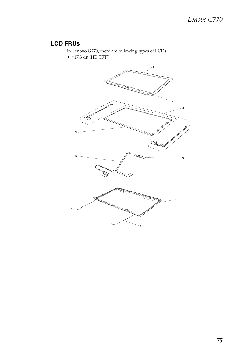 Lcd frus, Lenovo g770, 75 lcd frus | Lenovo G770 Notebook User Manual | Page 79 / 89