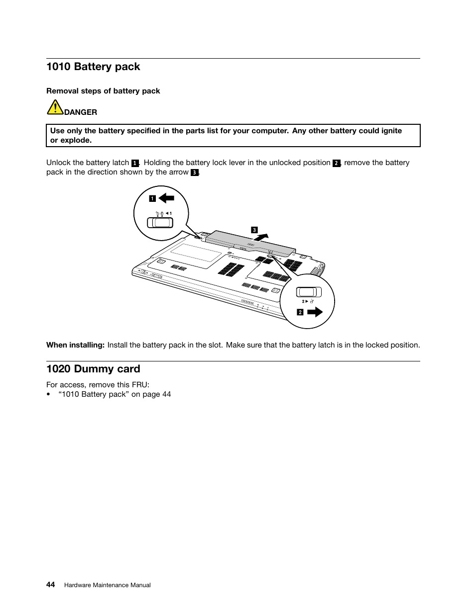 1010 battery pack, 1020 dummy card | Lenovo B470e Notebook User Manual | Page 50 / 92