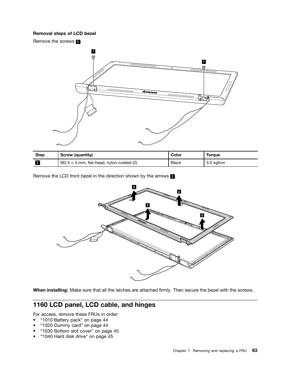 1160 lcd panel, lcd cable, and hinges | Lenovo B470e Notebook User Manual | Page 69 / 92
