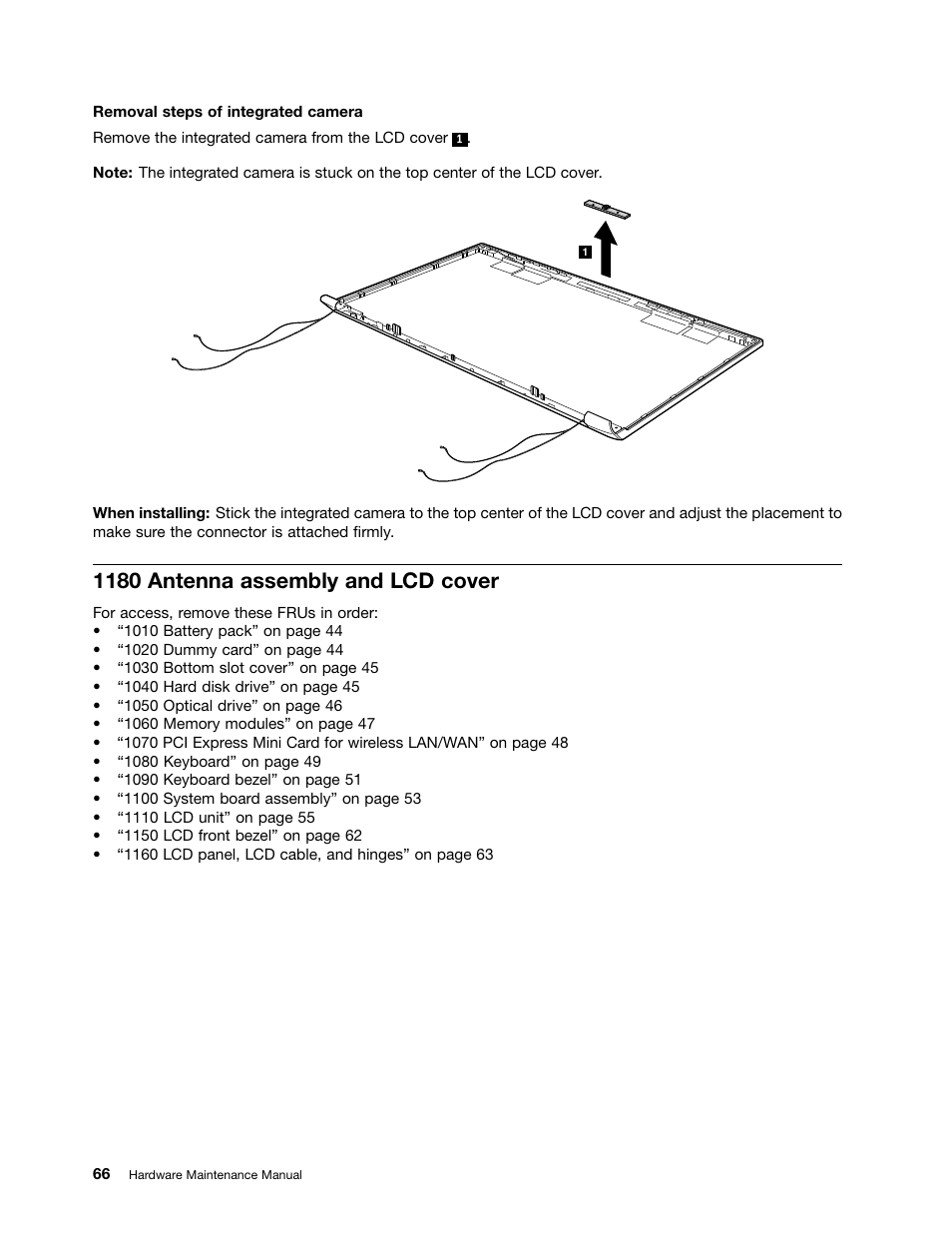 1180 antenna assembly and lcd cover | Lenovo B470e Notebook User Manual | Page 72 / 92