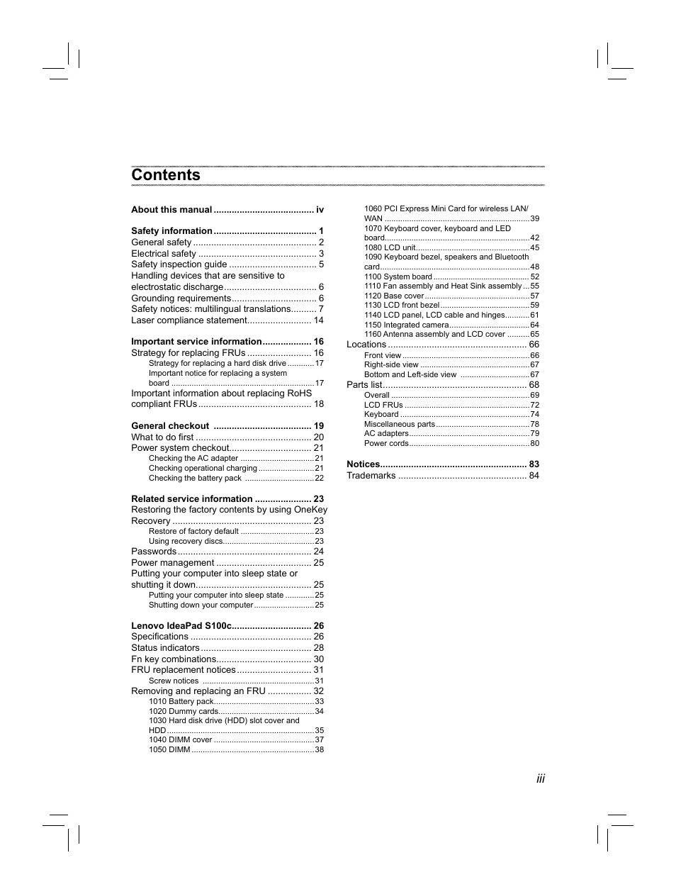 Lenovo IdeaPad S100c Notebook User Manual | Page 3 / 89