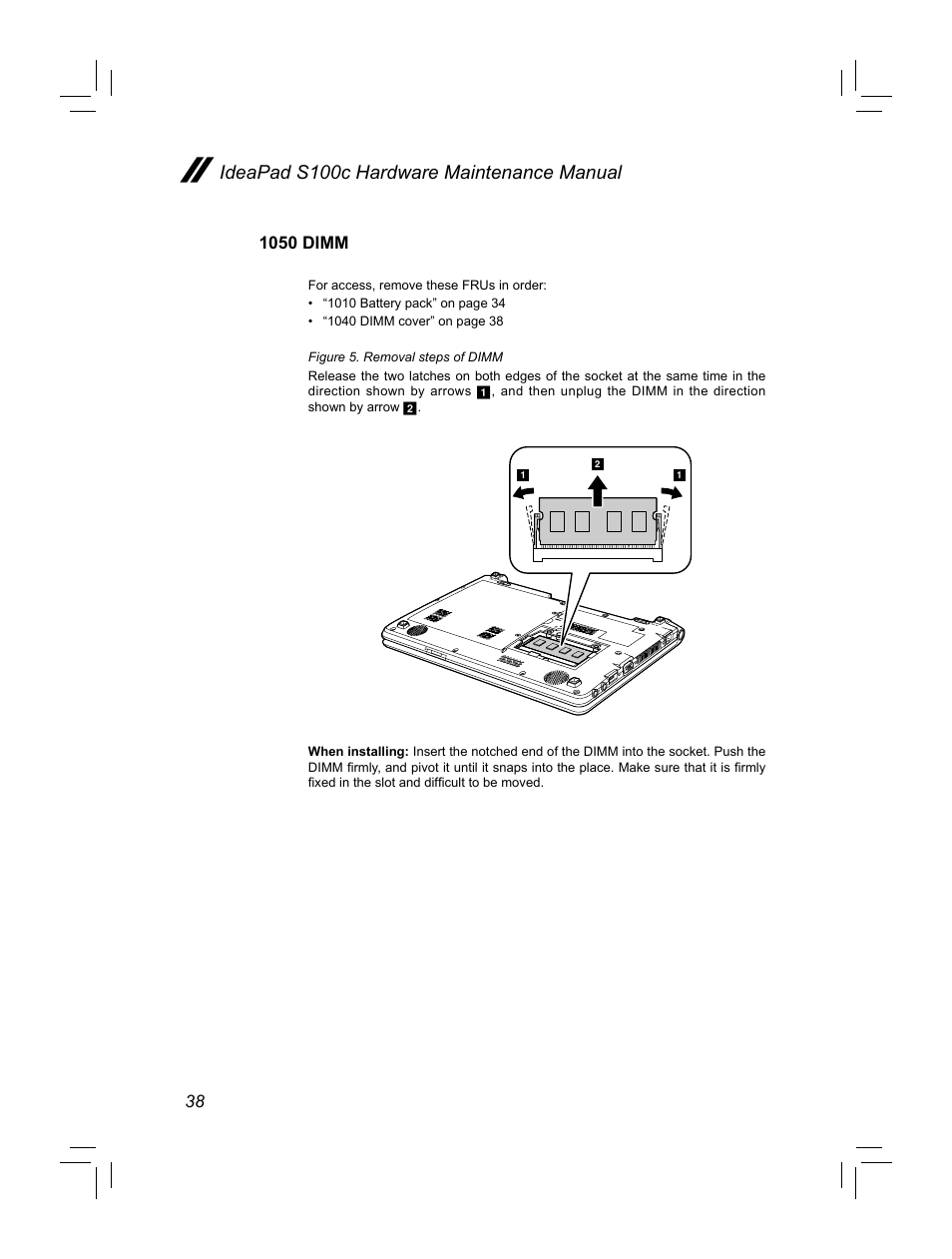 Ideapad s100c hardware maintenance manual, 1050 dimm | Lenovo IdeaPad S100c Notebook User Manual | Page 42 / 89