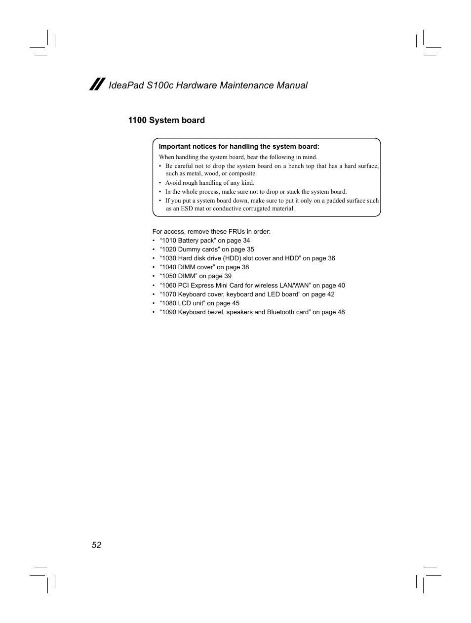 Ideapad s100c hardware maintenance manual, 1100 system board | Lenovo IdeaPad S100c Notebook User Manual | Page 56 / 89