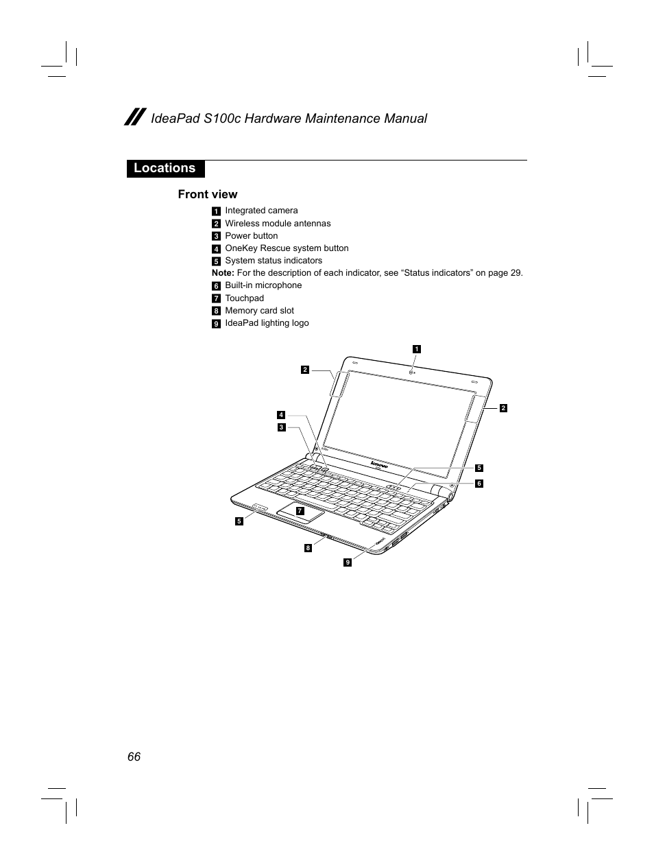 Front view | Lenovo IdeaPad S100c Notebook User Manual | Page 70 / 89