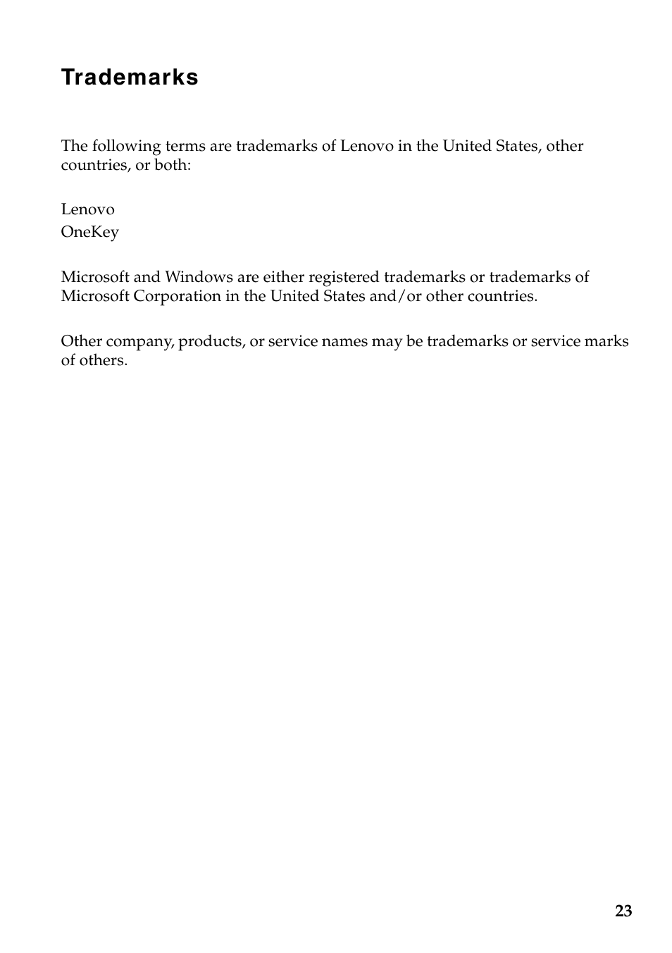 Trademarks | Lenovo B5400 Notebook User Manual | Page 23 / 23