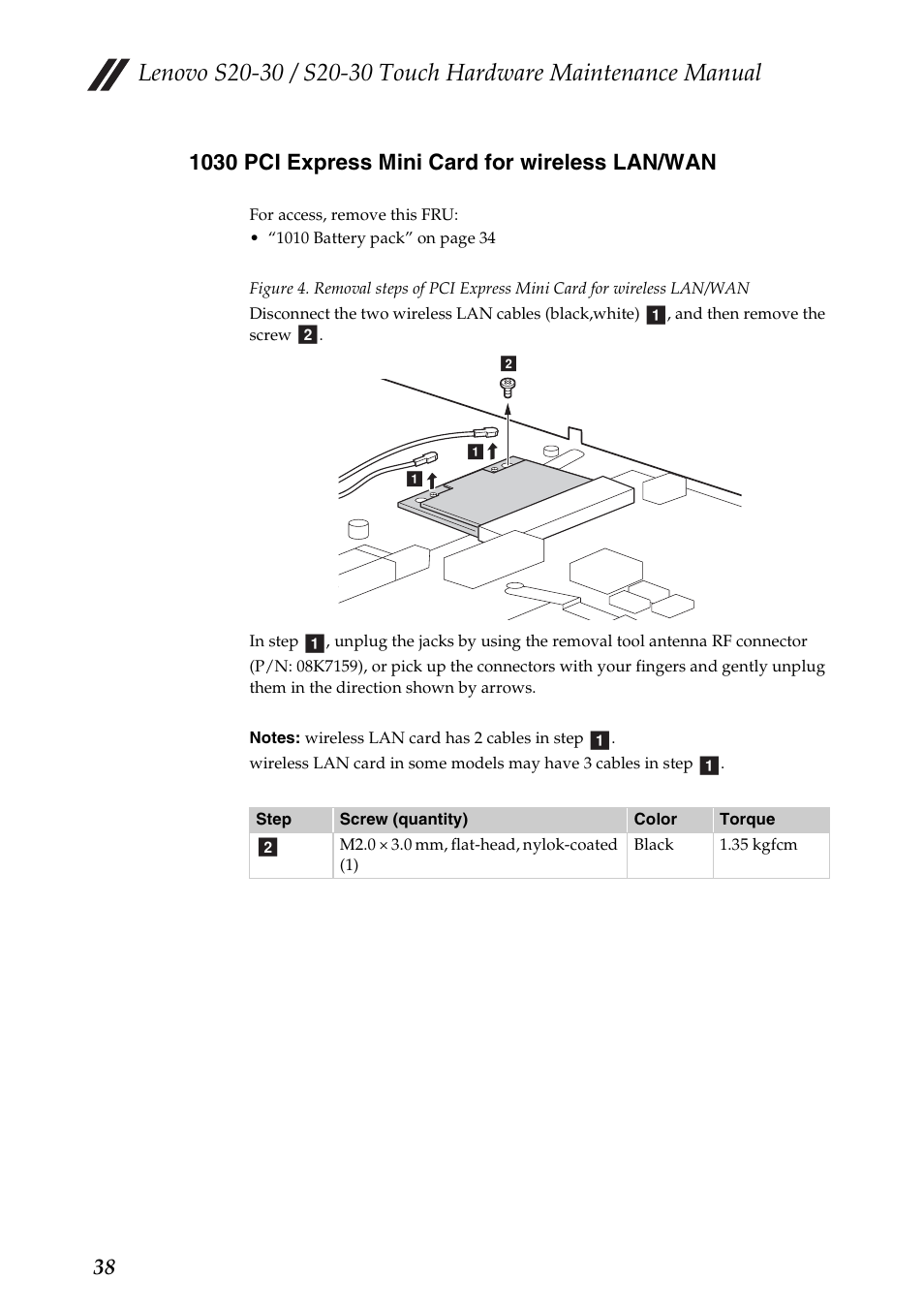 1030 pci express mini card for wireless lan/wan | Lenovo S20-30 Touch Notebook User Manual | Page 42 / 82