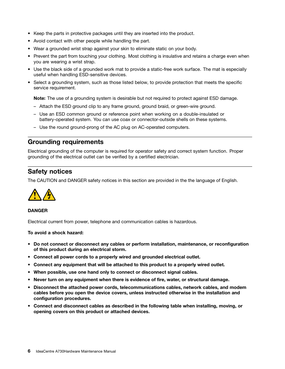 Grounding requirements, Safety notices | Lenovo A730 All-in-One IdeaCentre User Manual | Page 12 / 75