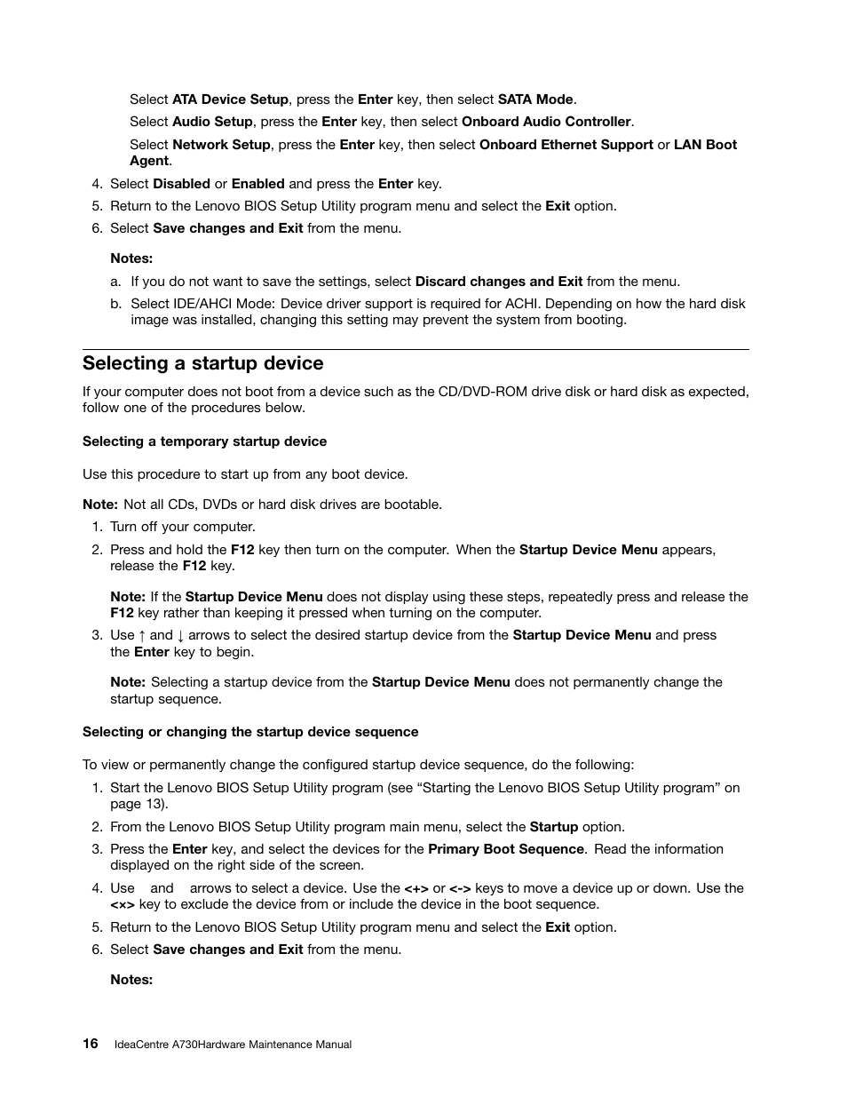 Selecting a startup device | Lenovo A730 All-in-One IdeaCentre User Manual | Page 22 / 75