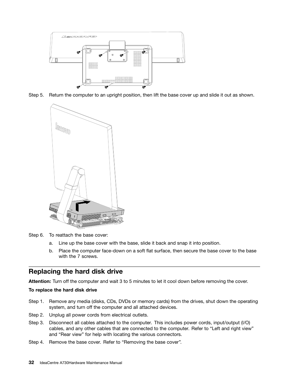 Replacing the hard disk drive | Lenovo A730 All-in-One IdeaCentre User Manual | Page 38 / 75