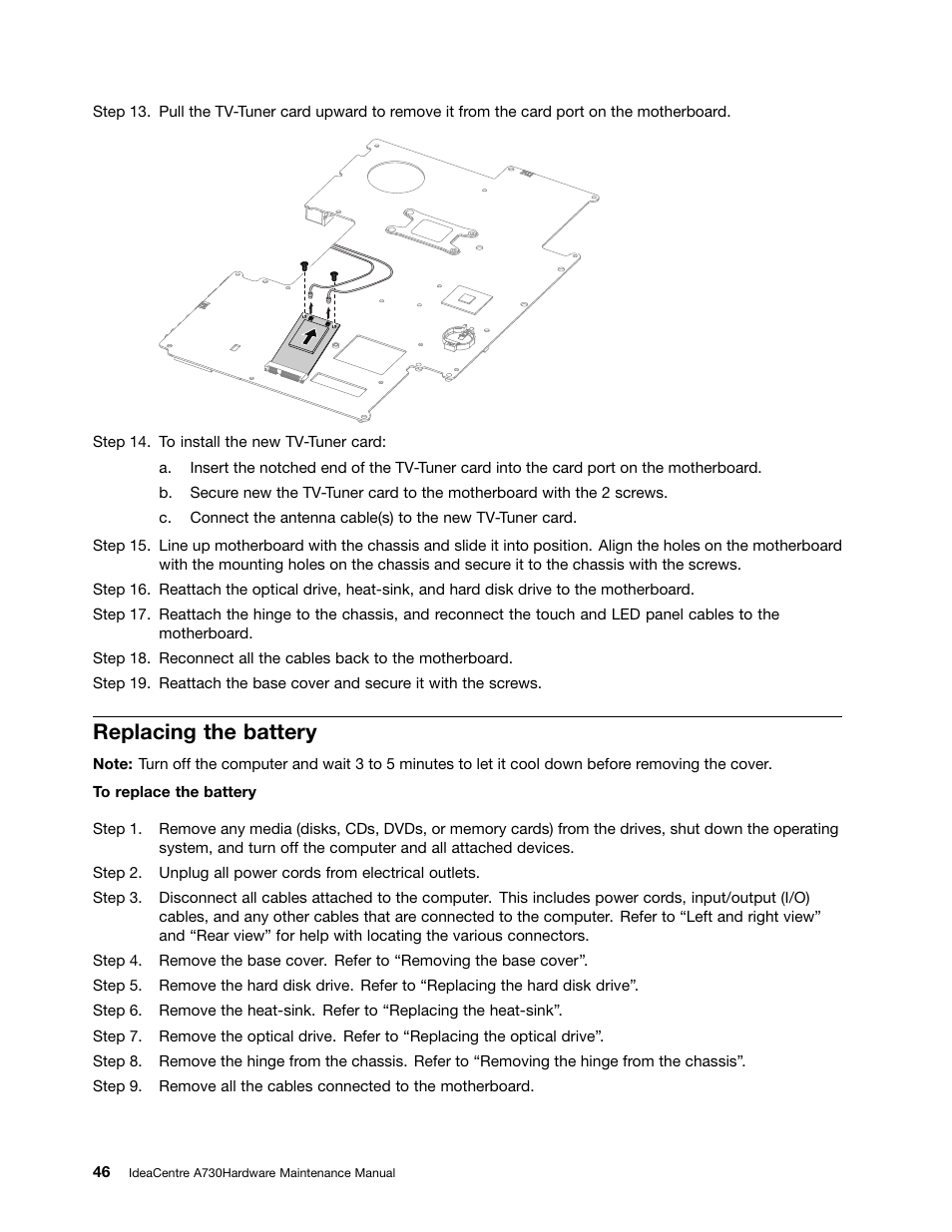 Replacing the battery | Lenovo A730 All-in-One IdeaCentre User Manual | Page 52 / 75