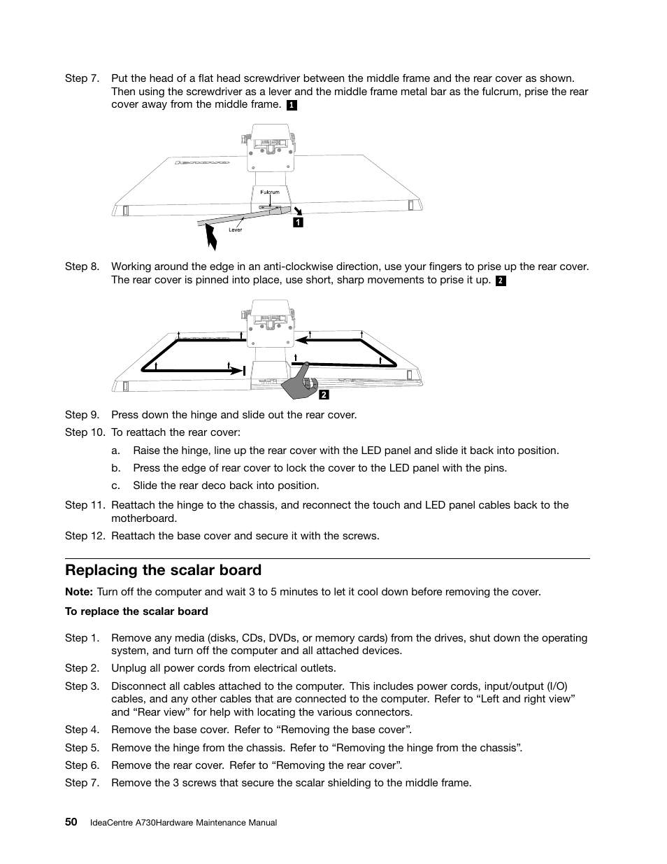 Replacing the scalar board | Lenovo A730 All-in-One IdeaCentre User Manual | Page 56 / 75