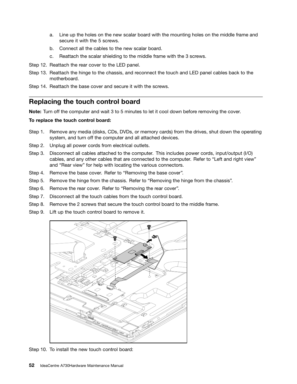 Replacing the touch control board | Lenovo A730 All-in-One IdeaCentre User Manual | Page 58 / 75