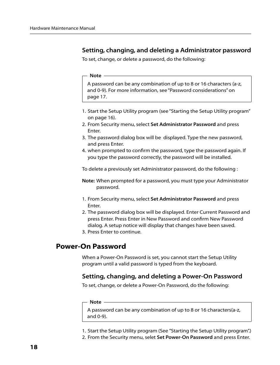 Power-on password | Lenovo 3000 C305 All-In-One User Manual | Page 20 / 71