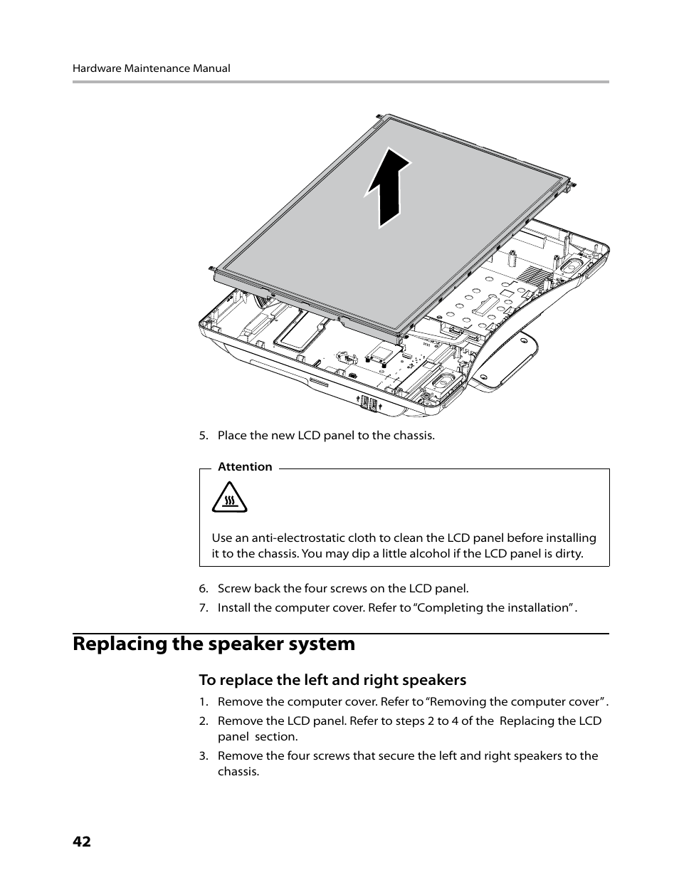 Replacing the speaker system | Lenovo 3000 C305 All-In-One User Manual | Page 44 / 71