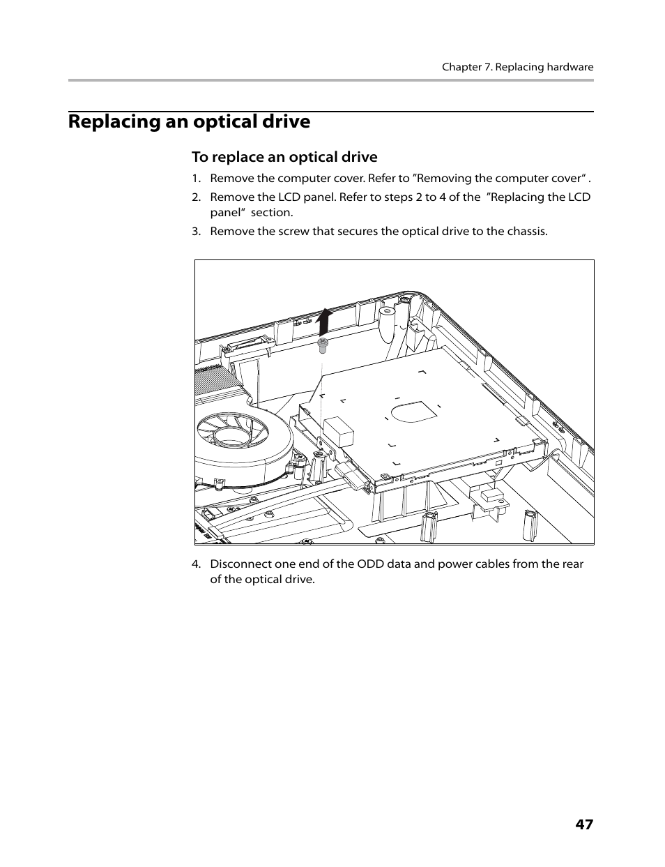 Replacing an optical drive | Lenovo 3000 C305 All-In-One User Manual | Page 49 / 71