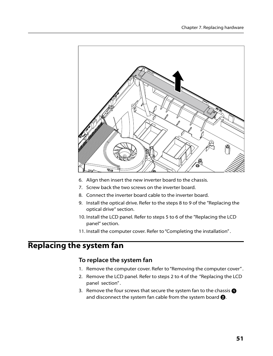 Replacing the system fan | Lenovo 3000 C305 All-In-One User Manual | Page 53 / 71