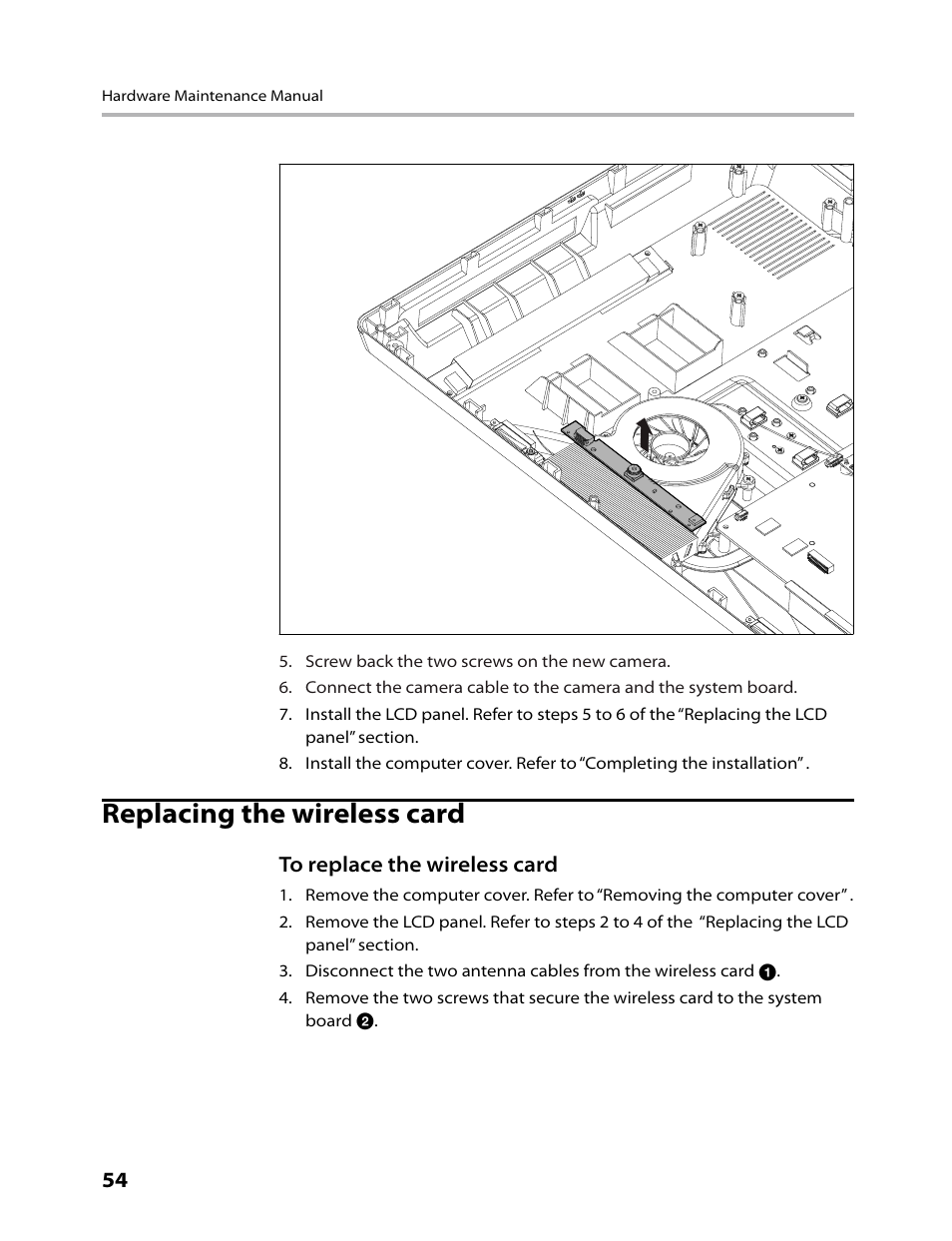 Replacing the wireless card | Lenovo 3000 C305 All-In-One User Manual | Page 56 / 71