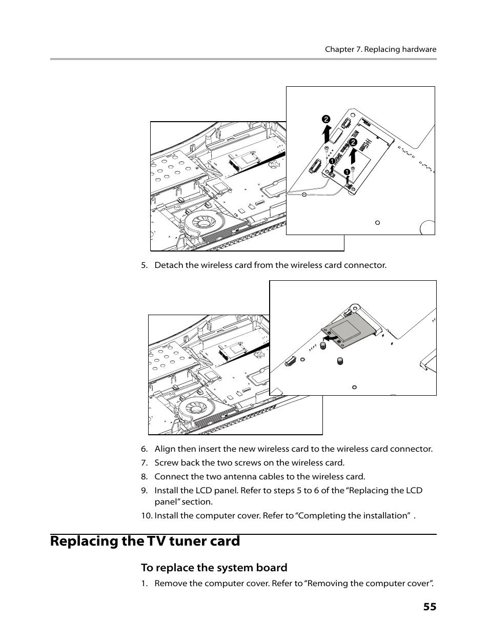 Replacing the tv tuner card | Lenovo 3000 C305 All-In-One User Manual | Page 57 / 71