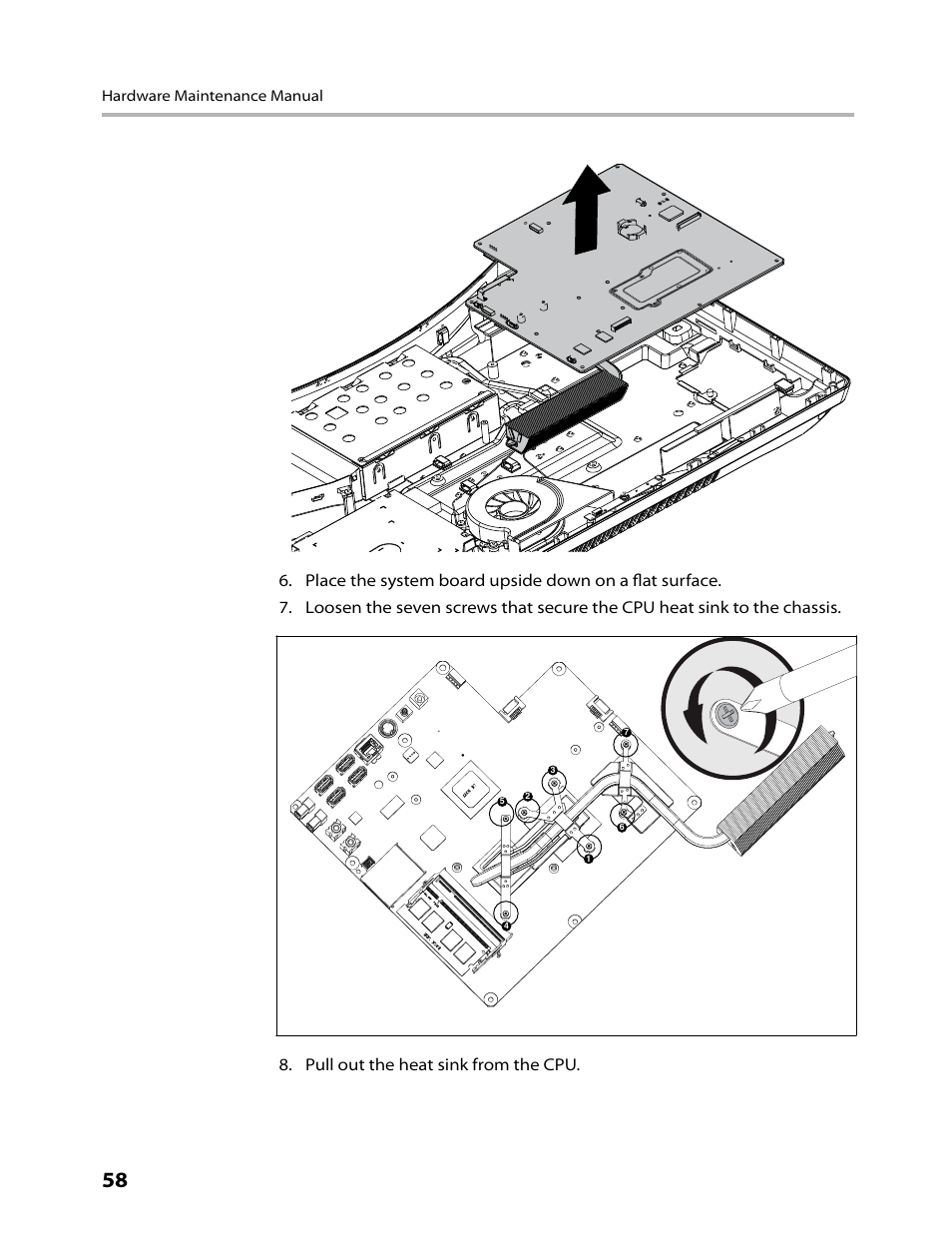 Pull out the heat sink from the cpu, Hardware maintenance manual | Lenovo 3000 C305 All-In-One User Manual | Page 60 / 71