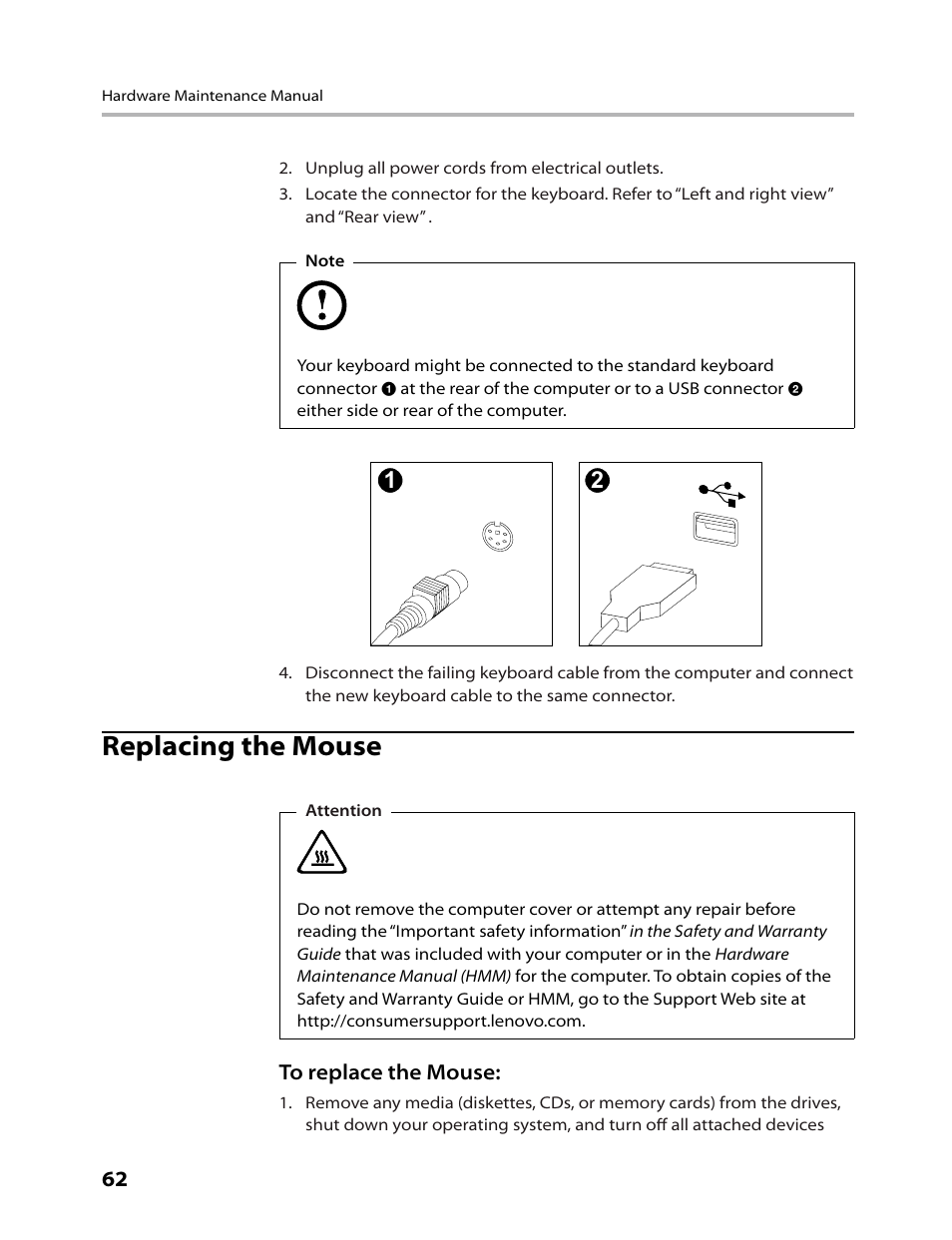 Replacing the mouse | Lenovo 3000 C305 All-In-One User Manual | Page 64 / 71