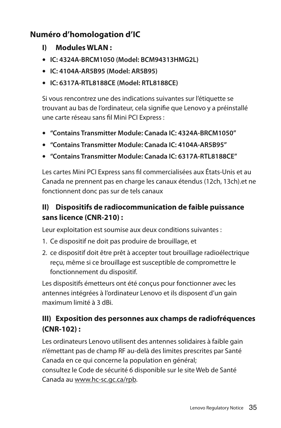 Numéro d’homologation d’ic | Lenovo C325 All-In-One User Manual | Page 36 / 37