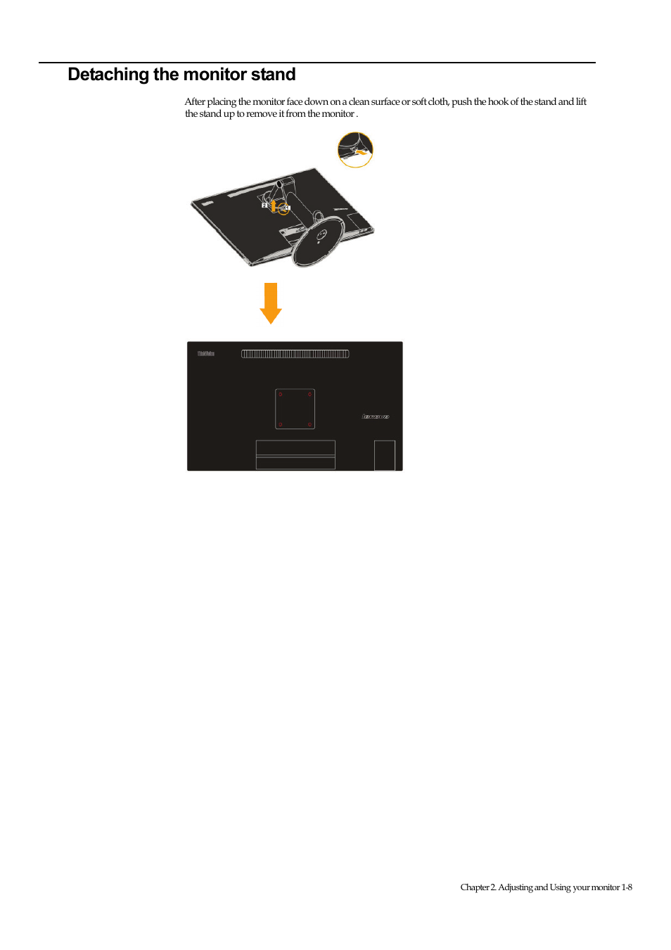 Detaching the monitor stand, Ge 2-8 | Lenovo ThinkVision Pro2840m Wide Flat Panel Monitor User Manual | Page 20 / 35