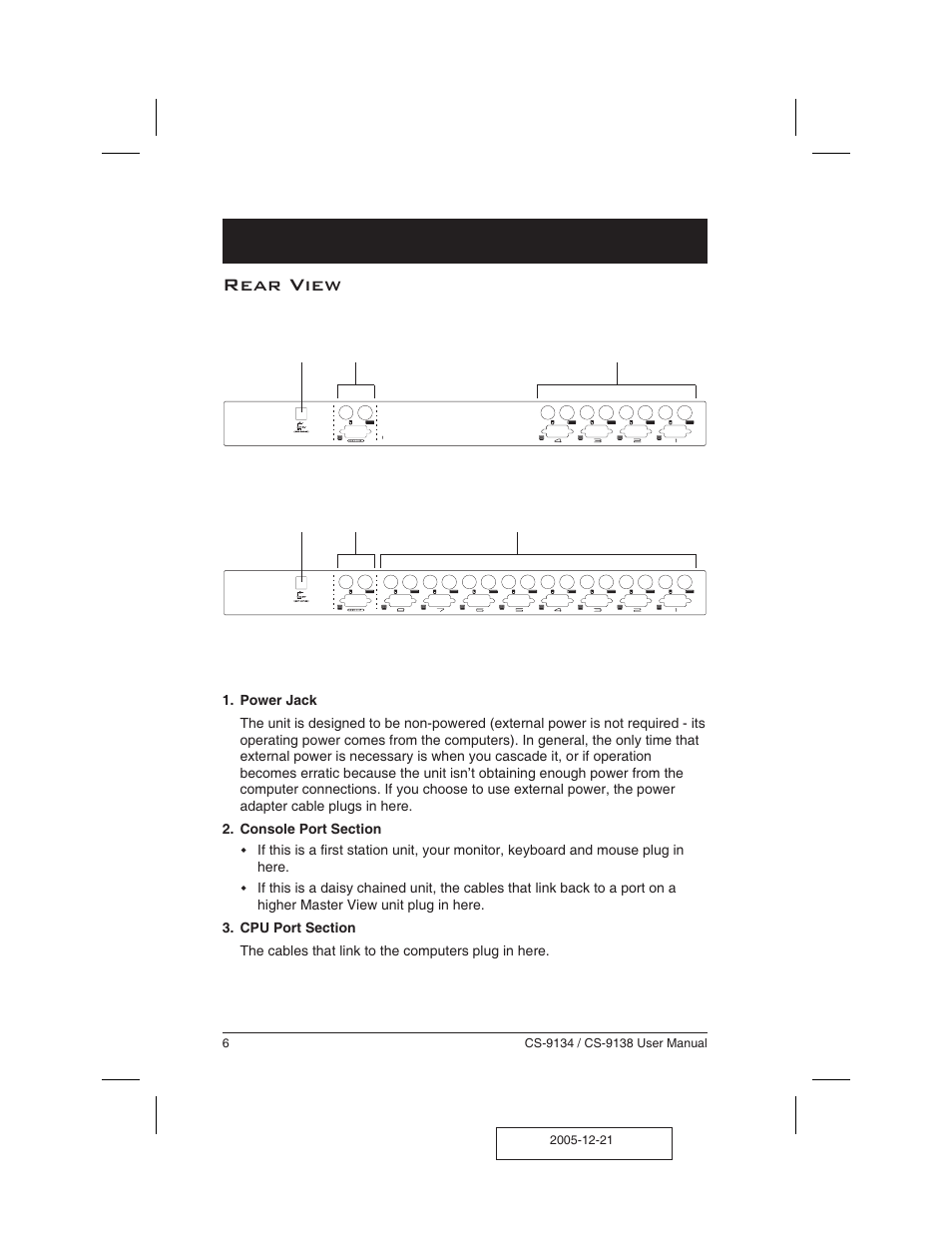 Rear view 6, Rear view | ATEN CS-9134 User Manual | Page 10 / 34
