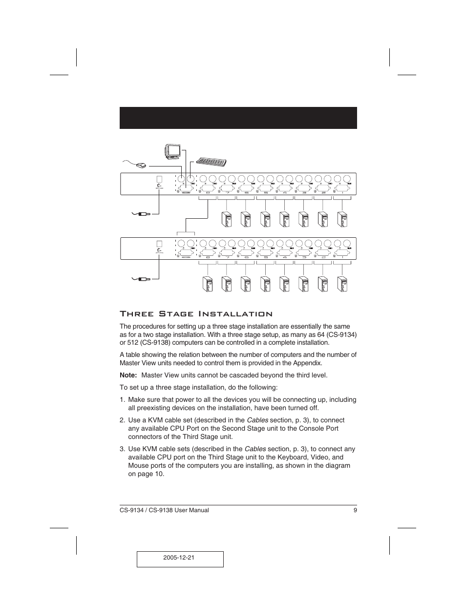 Three stage installation 9, Three stage installation | ATEN CS-9134 User Manual | Page 13 / 34