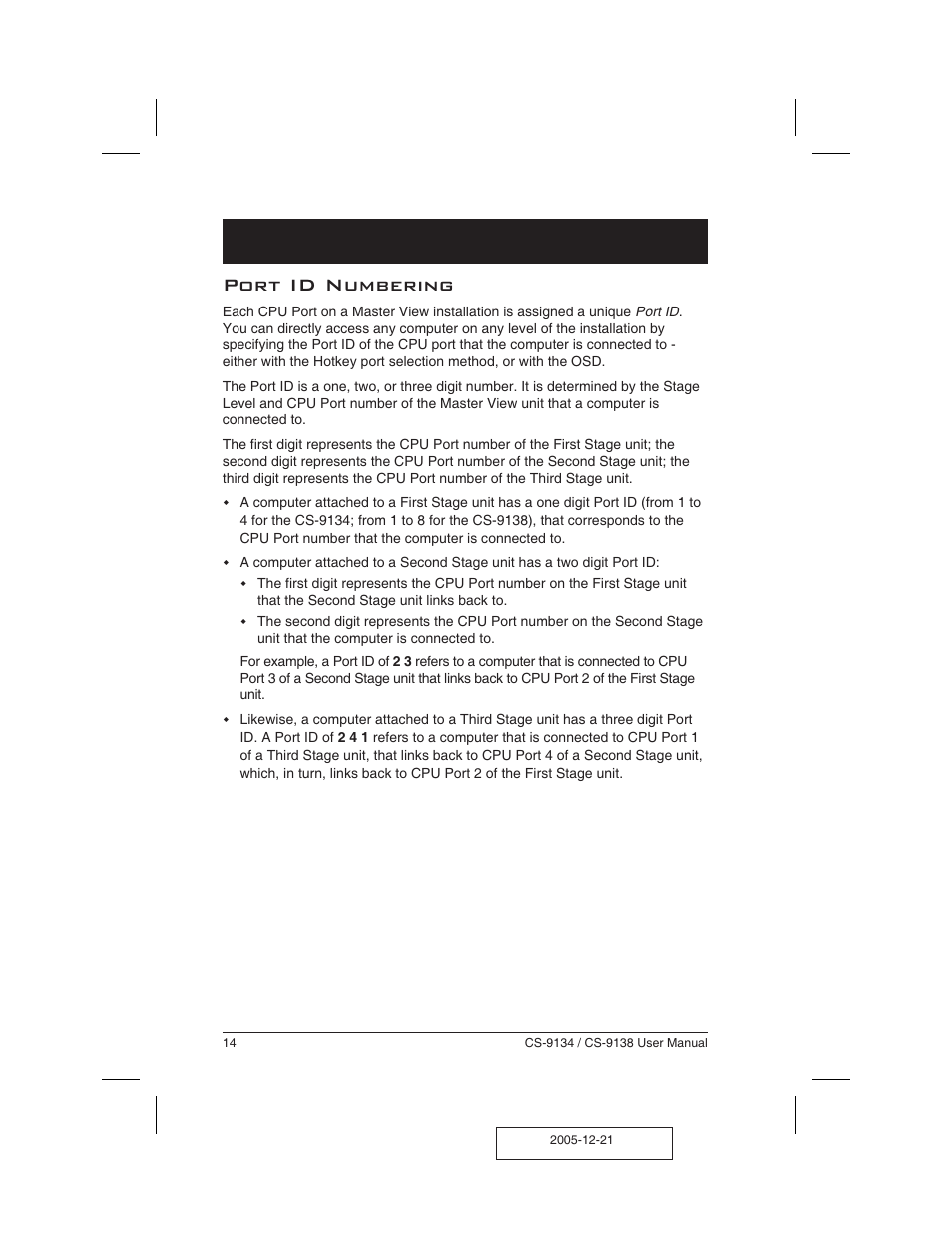 Port id numbering 14, Port id numbering | ATEN CS-9134 User Manual | Page 18 / 34