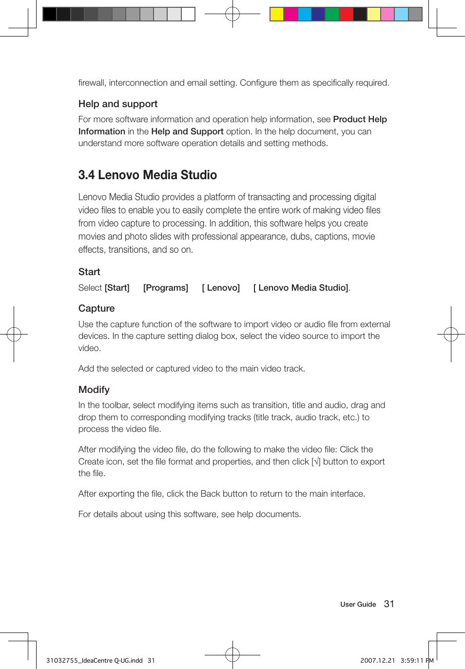 4 lenovo media studio | Lenovo IdeaCentre Q200 User Manual | Page 36 / 49