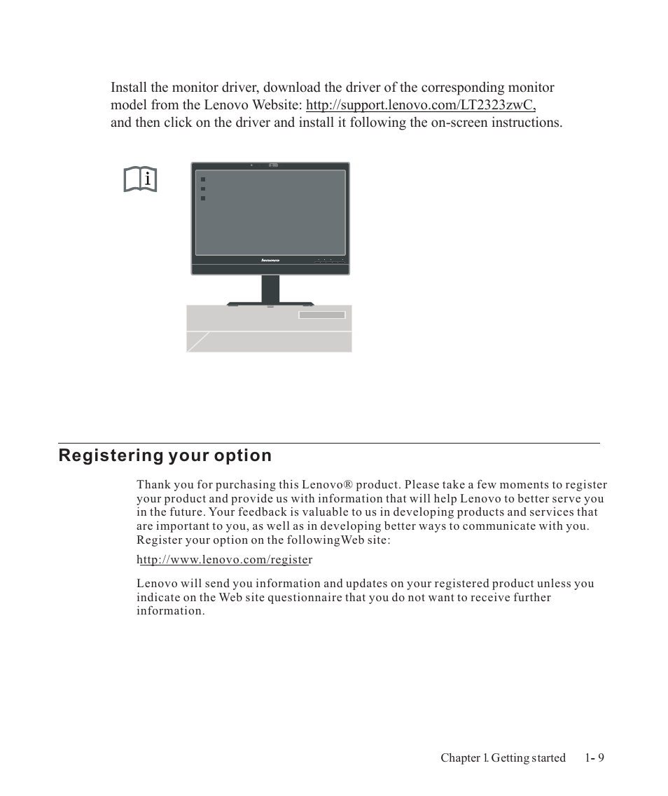 Registering your option -9, Registering your option | Lenovo ThinkVision LT2323z Wide User Manual | Page 13 / 42