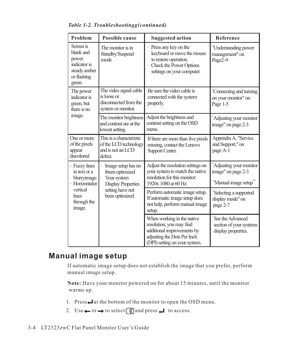 Manual image setup -4, Manual image setup | Lenovo ThinkVision LT2323z Wide User Manual | Page 27 / 42