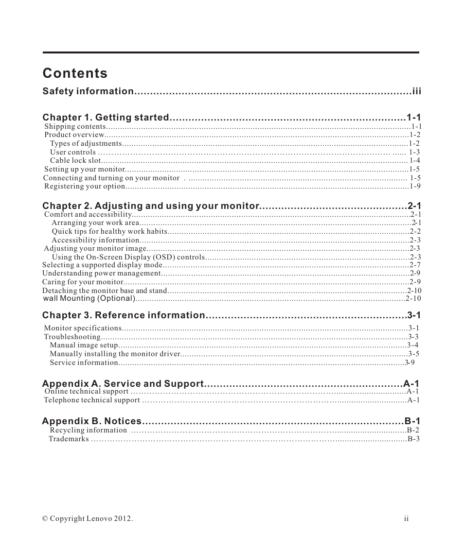 Lenovo ThinkVision LT2323z Wide User Manual | Page 3 / 42