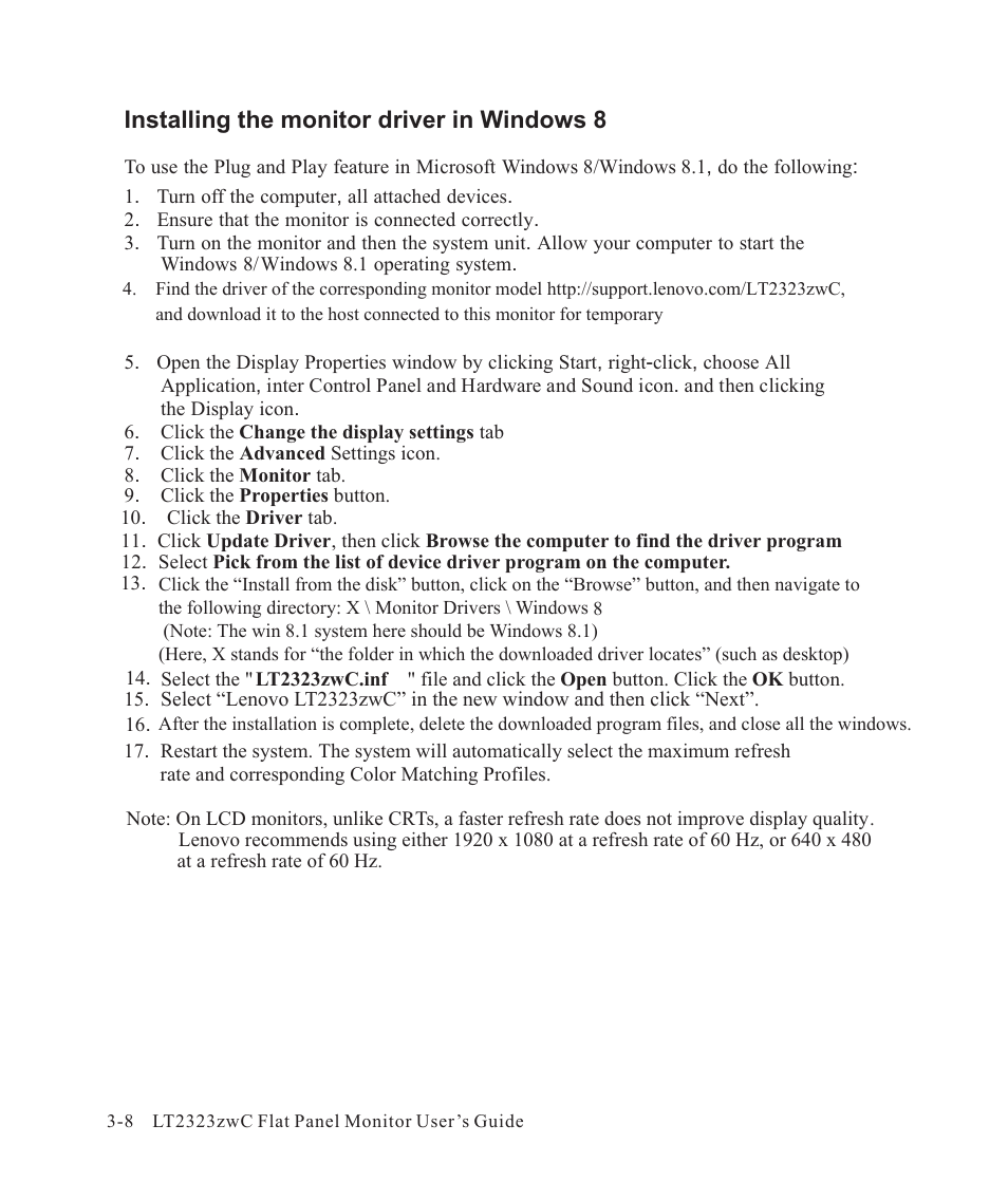 Lenovo ThinkVision LT2323z Wide User Manual | Page 31 / 42