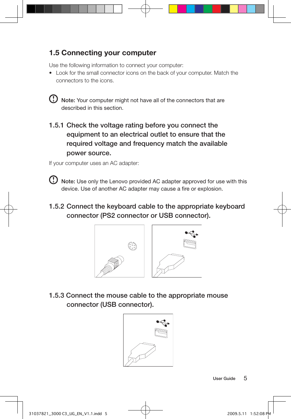 5 connecting your computer | Lenovo 3000 C305 All-In-One User Manual | Page 10 / 41